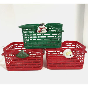 3 Vintage Christmas Plastic Tote Baskets Hartin International Santa Tree Snowman